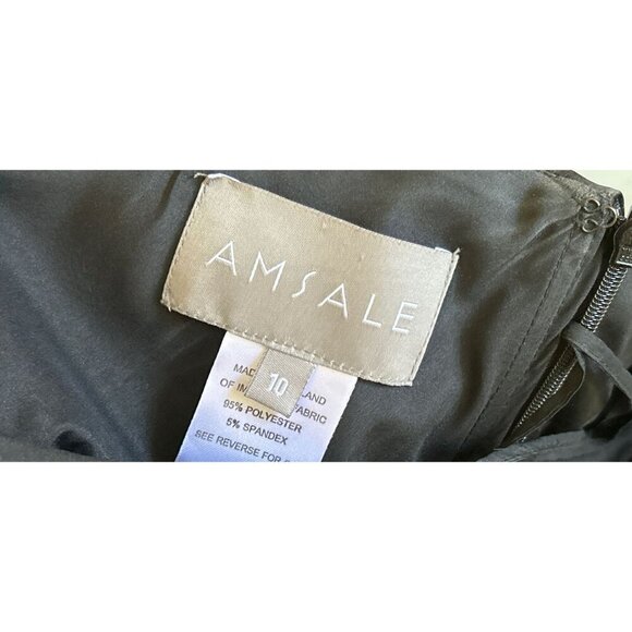 AMSALE Gown Black Satin Dress Maxi Prom Wedding One-shoulder Size 10 - Picture 9 of 10